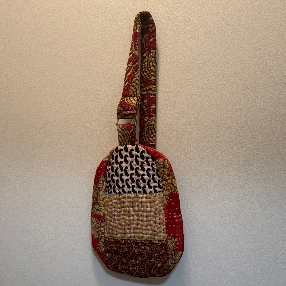 Bohemian Patchwork Shoulder Bag - Red and Brown